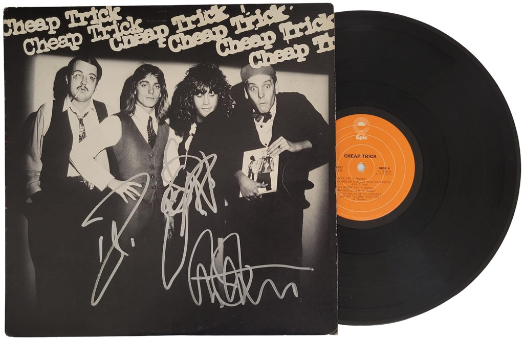 Cheap Trick band signed album Vinyl COA proof Robin Zander,Rick Nielsen,Tom Peterson star