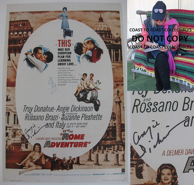 Angie Dickinson signed 12x18 Rome Adventure movie photo poster COA proof STAR