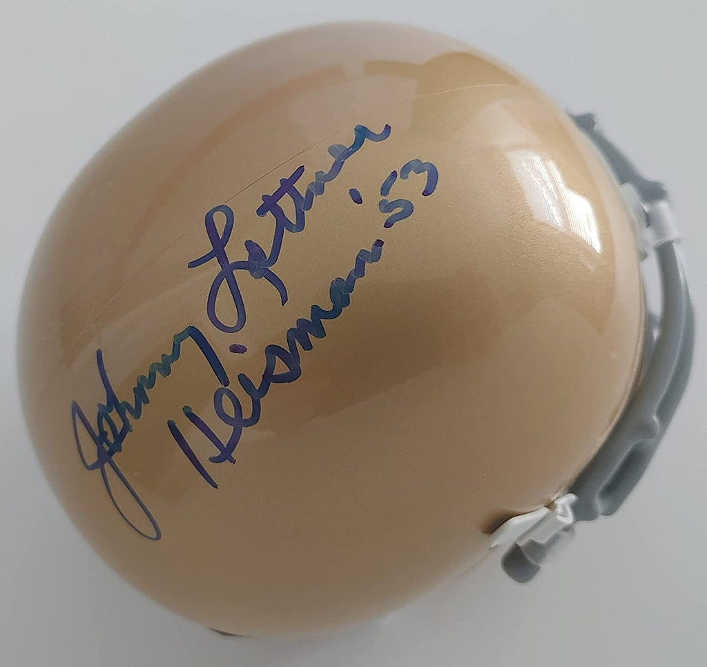 Johnny Lattner 1953 Heisman signed Notre Dame fighting Irish mini helmet Beckett COA