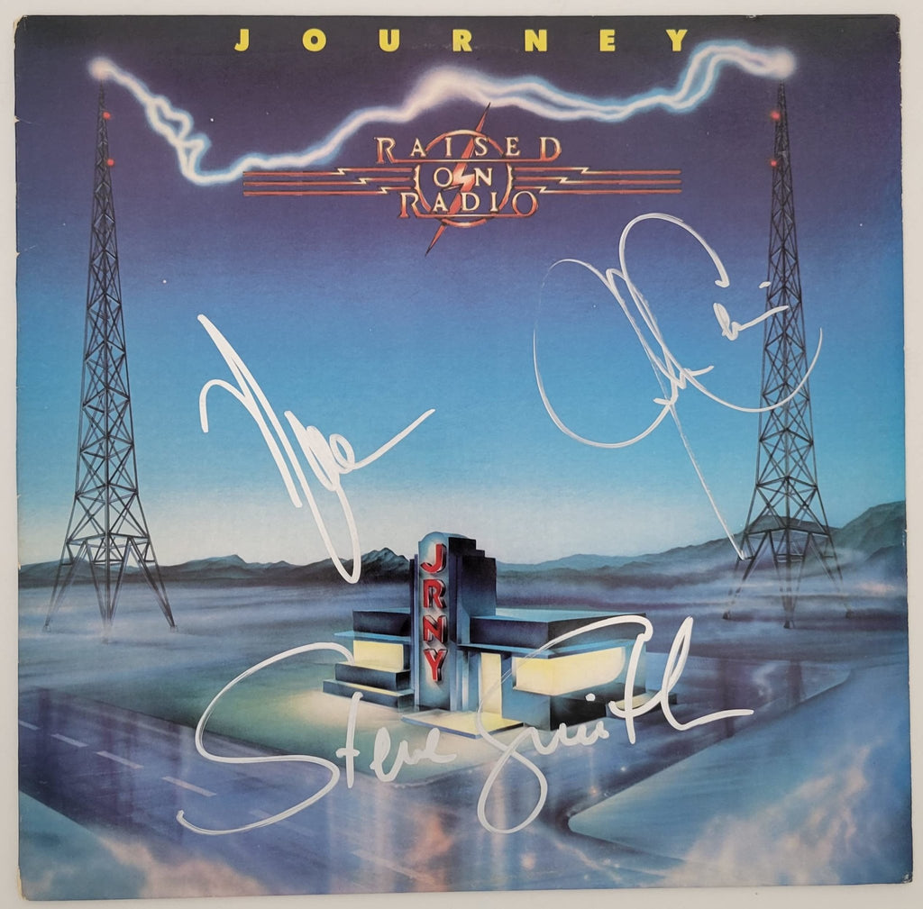 Neal Schon Jonathan Cain Steve Smith signed Journey Raised on Radio album proof STAR