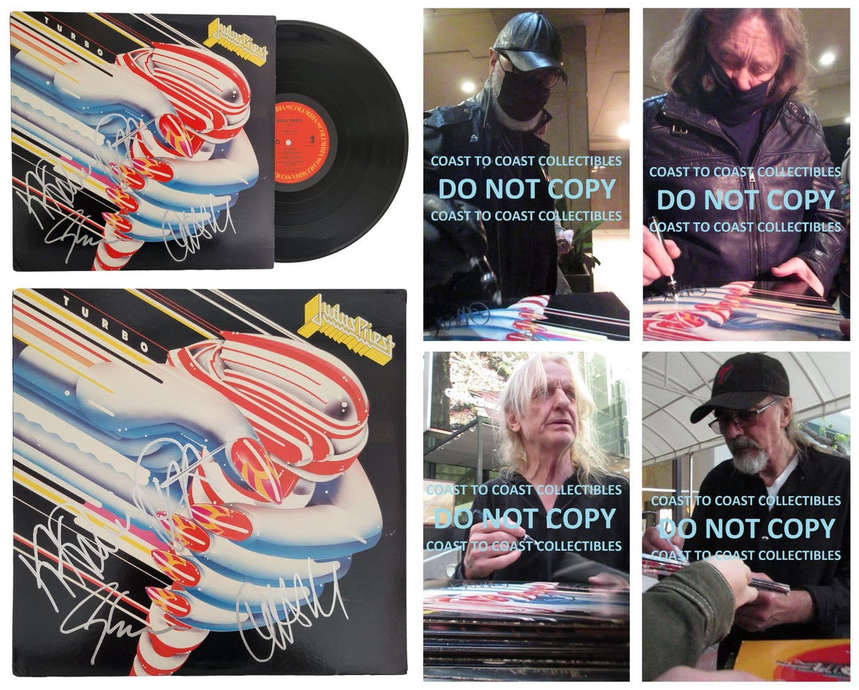 Rob Halford Glenn Tipton Ian Hill KK Downing signed Judas Priest Turbo album COA proof star