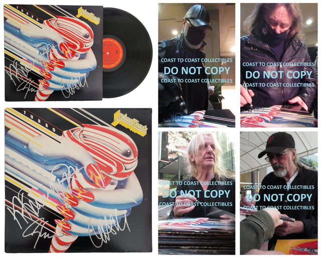 Rob Halford Glenn Tipton Ian Hill KK Downing signed Judas Priest Turbo album COA proof star