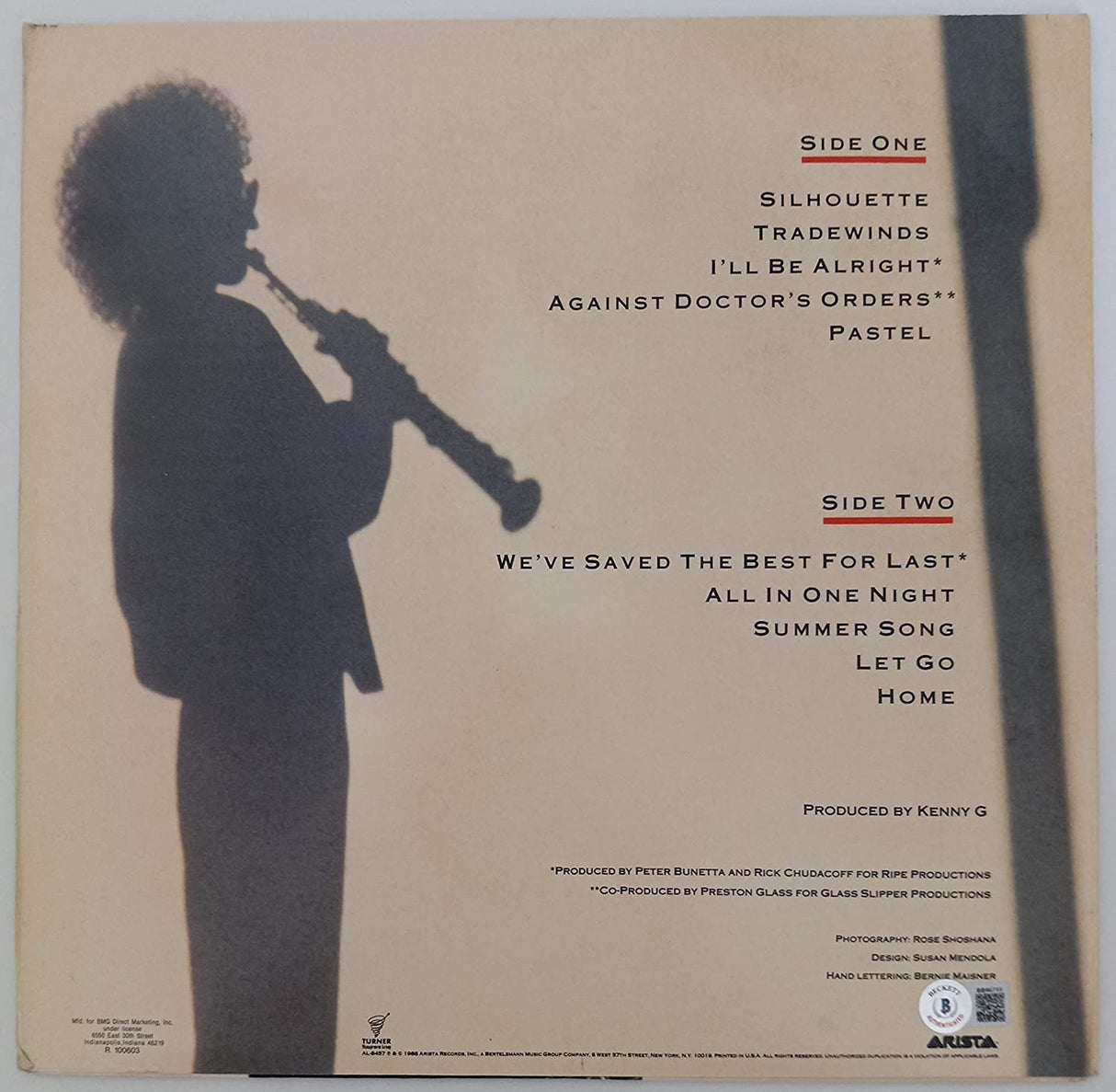 Kenny G Saxophonist signed autographed Silhouette album vinyl proof Beckett COA STAR