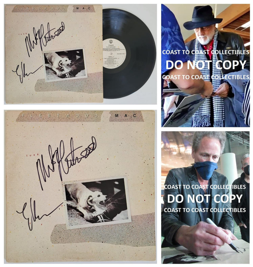 Mick Fleetwood Lindsey Buckingham signed Tusk album vinyl record COA proof star