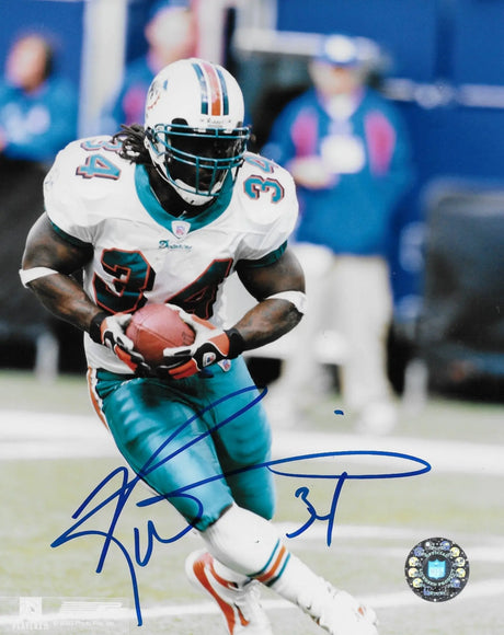 Ricky Williams signed Miami Dolphins football 8x10 photo COA proof autographed.