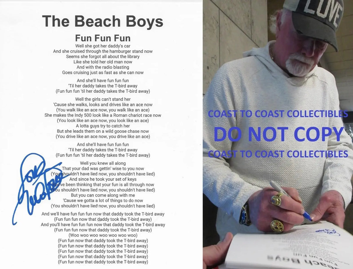 Mike Love signed Beach Boys Fun, Fun, Fun Lyrics sheet autograhed COA Proof STAR