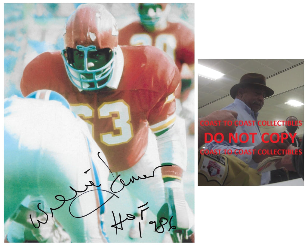 Willie Lanier signed Kansas City Chiefs football 8x10 photo COA proof autographed.