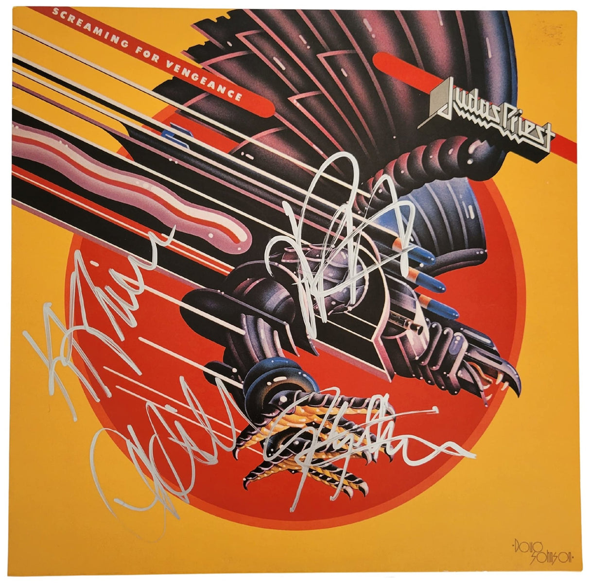 Halford Tipton Hill Downing signed Judas Priest Screaming of Vengeance album COA proof star