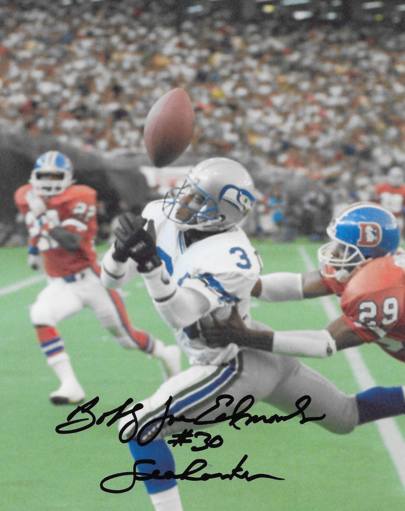 Bobby Joe Edmonds Seattle Seahawks signed football 8x10 photo proof COA.