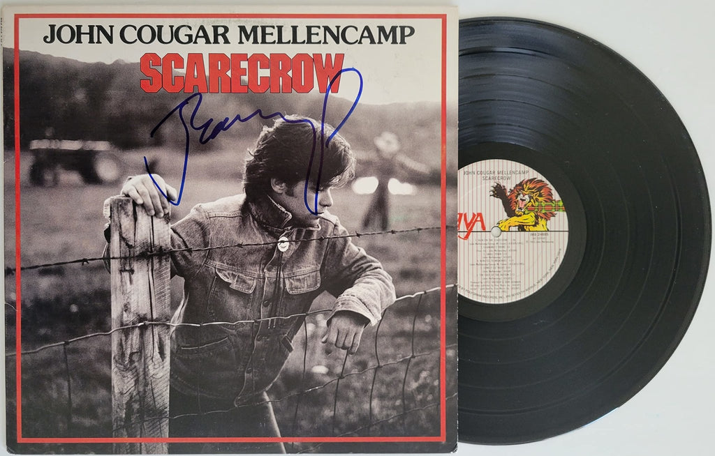 John Cougar Mellencamp signed Scarecrow album vinyl record proof Beckett COA STAR