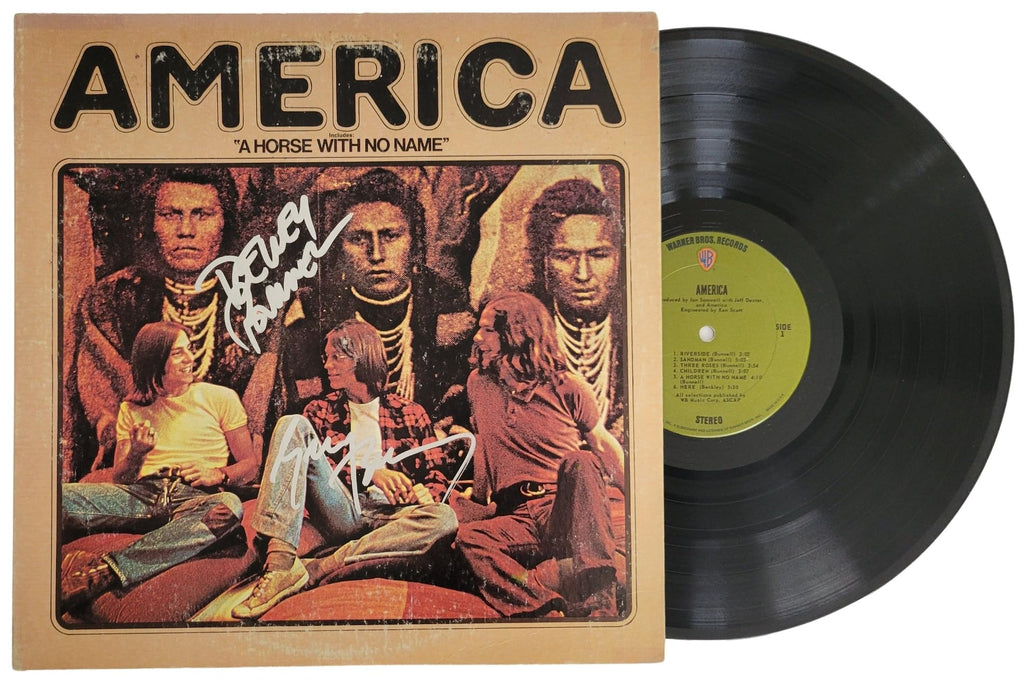 Dewey Bunnell Gerry Beckley signed America album vinyl record COA proof STAR