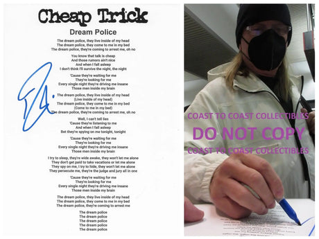 Robin Zander signed Cheap Trick Dream Police Lyrics sheet COA Proof autographed star