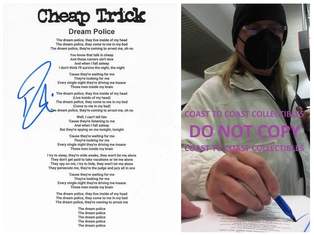 Robin Zander signed Cheap Trick Dream Police Lyrics sheet COA Proof autographed star