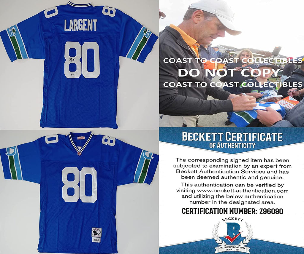 Steve Largent signed Seattle Seahawks football jersey proof Beckett COA autographed