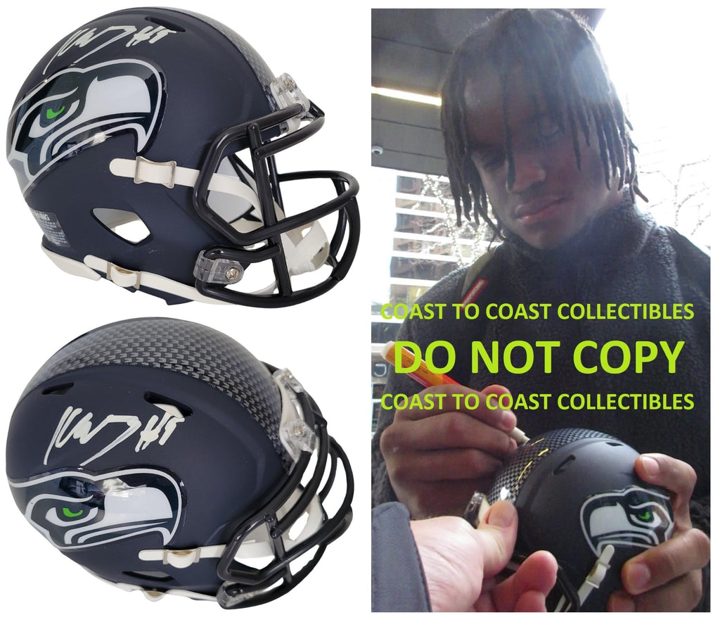 Kenneth Walker signed Seattle Seahawks mini football helmet proof COA autographed
